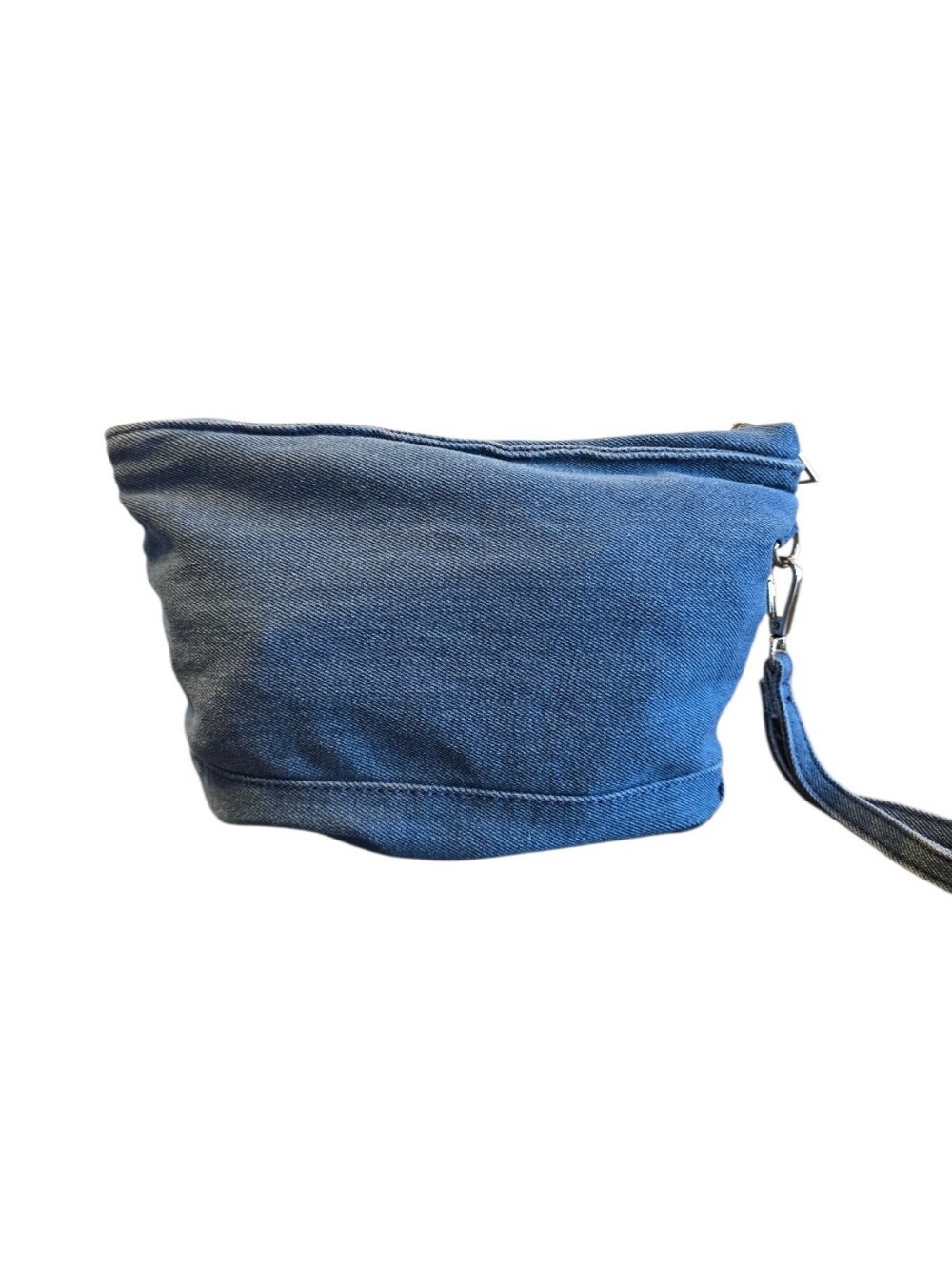 Denim Blue Patchwork Zip Closure Wristlet Pouch - Picture 2 of 11